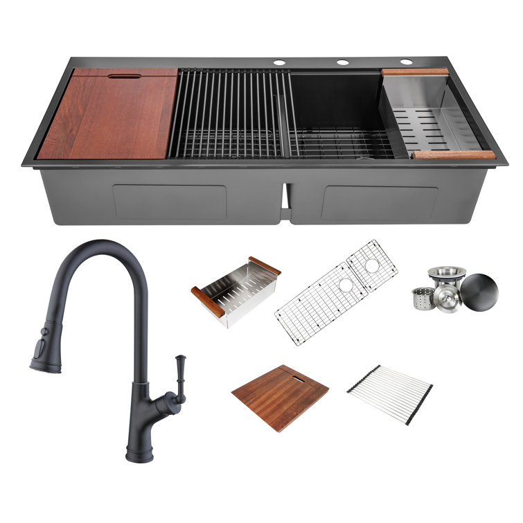 Ariel 48 Inch Premium Drop in Kitchen Sink with Faucet Wayfair